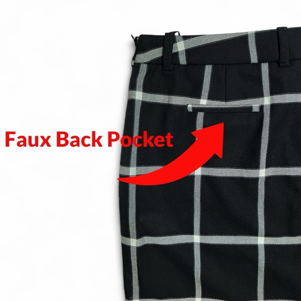 MNG Windowpane Plaid Skirt Faux Leather Trim Pockets Black White Gray Size 10 - Picture 4 of 15